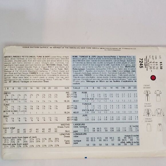 Vintage 80s Easy Very Vogue Sheath Dress Tunic Skirt Pattern 7245 Sz 6 8 10 Uncu - Picture 2 of 2